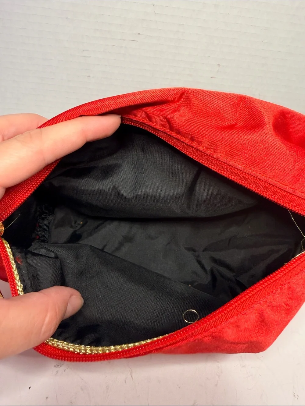 Yves Saint Laurent YSL Red Satin Cosmetic Makeup Bag with Logo Charm